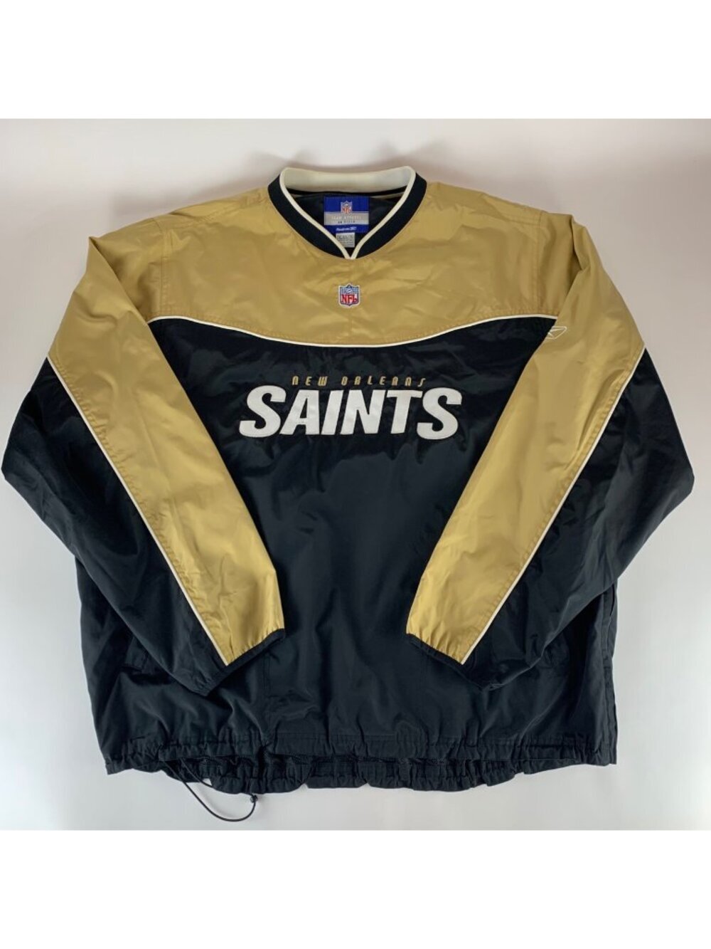 New Orleans Saints NFL Black Gold Reebok Pullover Jacket Mens XL
